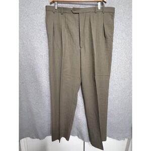 Paul Fredrick Dress Pants Mens 44x33 Green Wool Classic Fit Pleated Made USA